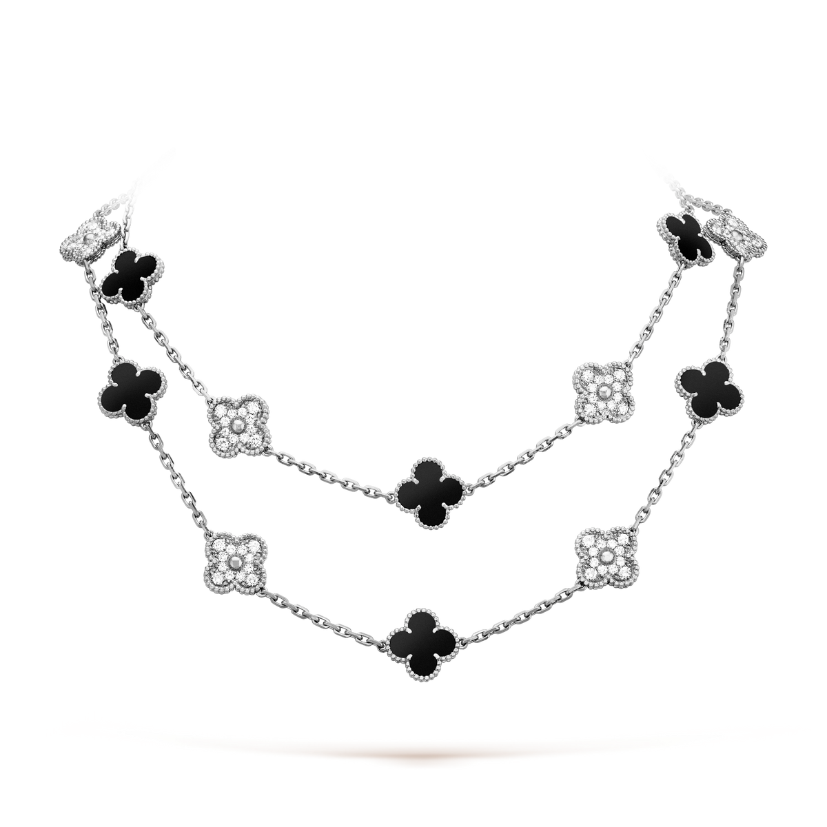 [baslovejewels]CLOVER 20 MOTIFS ONYX DIAMOND SILVER