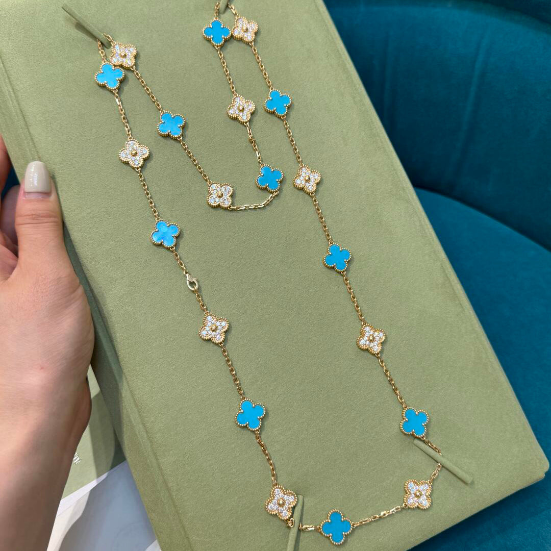 [baslovejewels]CLOVER 20 MOTIFS TURQUOISE DIAMOND NECKLACE