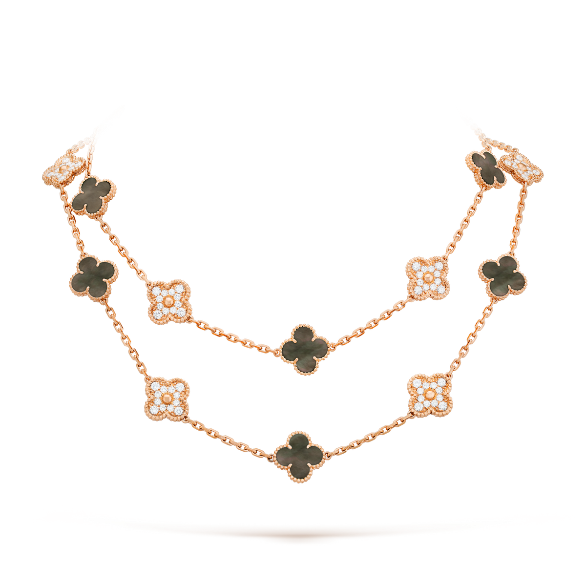 [baslovejewels]CLOVER 20 MOTIFS DARK MOP DIAMOND  NECKLACE