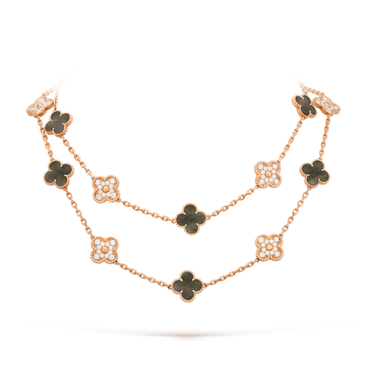 [baslovejewels]CLOVER 20 MOTIFS DARK MOP DIAMOND  NECKLACE