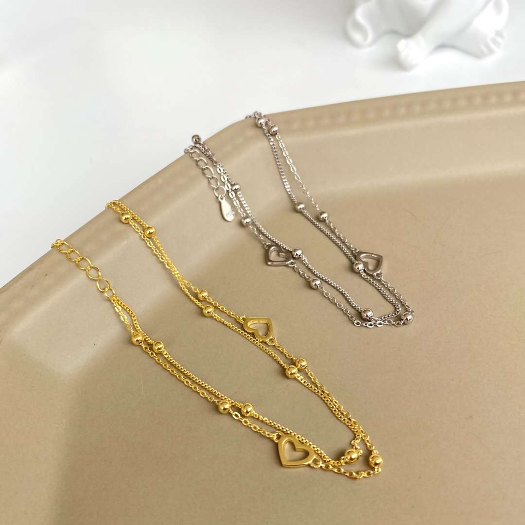 [baslovejewels]Dainty Double Layer Love Heart Bracelet