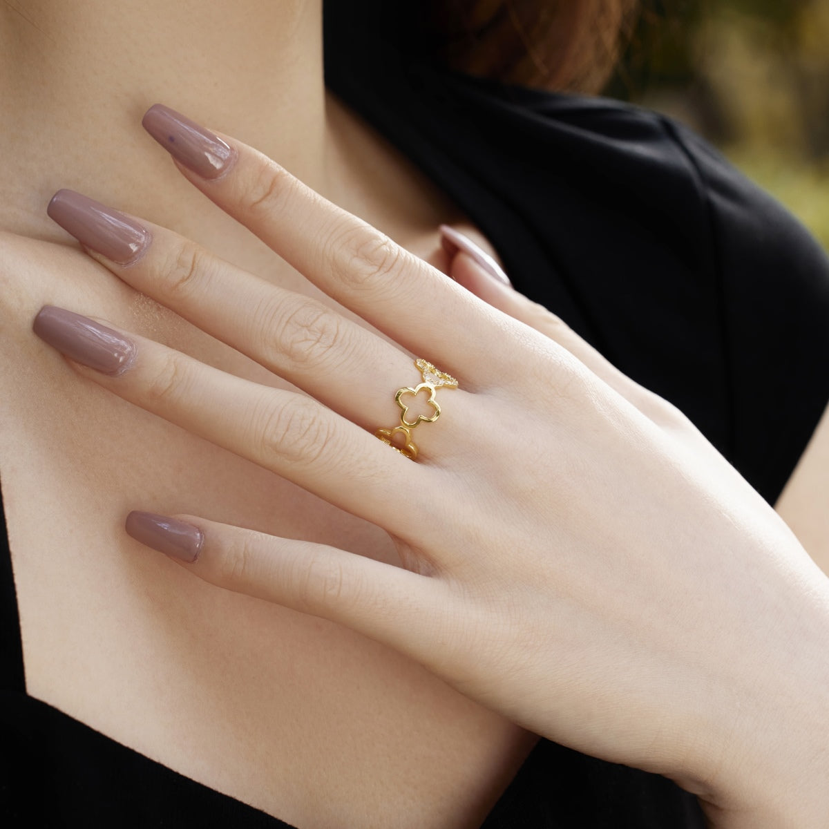 [baslovejewels]Hollow Design Four-Leaf Clover Flower Shape Ring