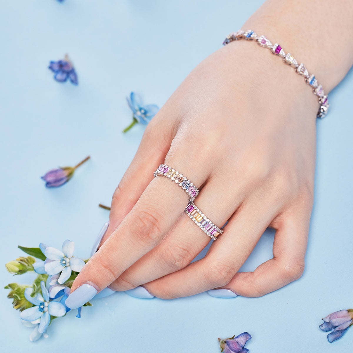 [baslovejewels]Dainty Kaleidoscopic Emerald Cut Daily Ring