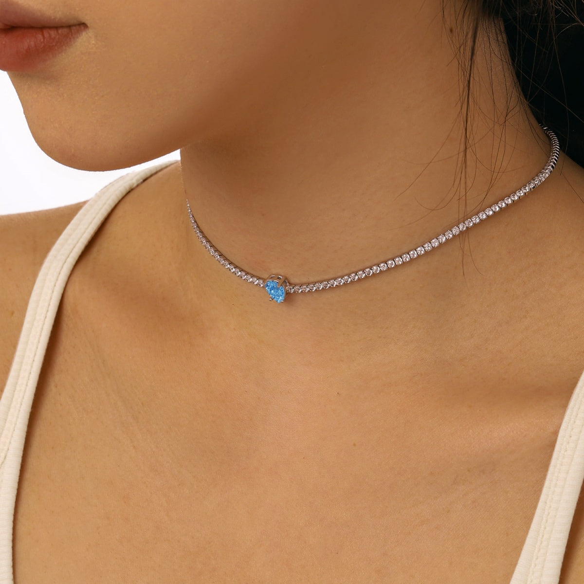 [baslovejewels]1.0 carat Unique Pear Cut Tennis Necklace