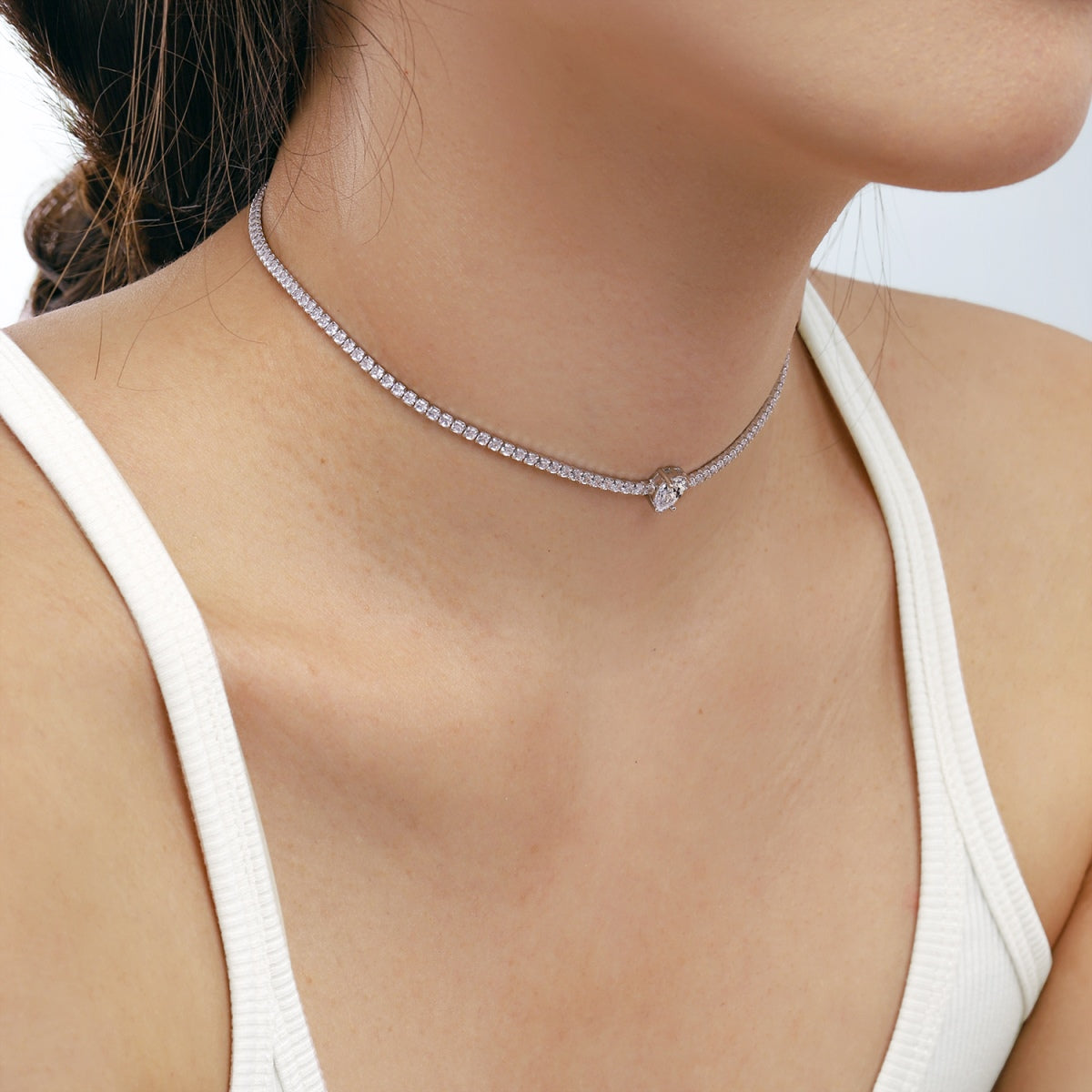[baslovejewels]1.0 carat Unique Pear Cut Tennis Necklace