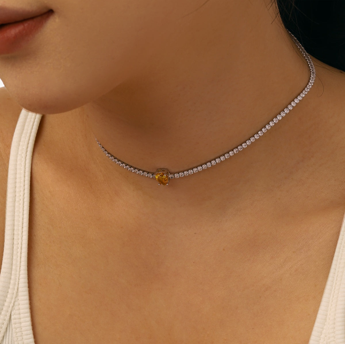 [baslovejewels]1.0 carat Unique Pear Cut Tennis Necklace
