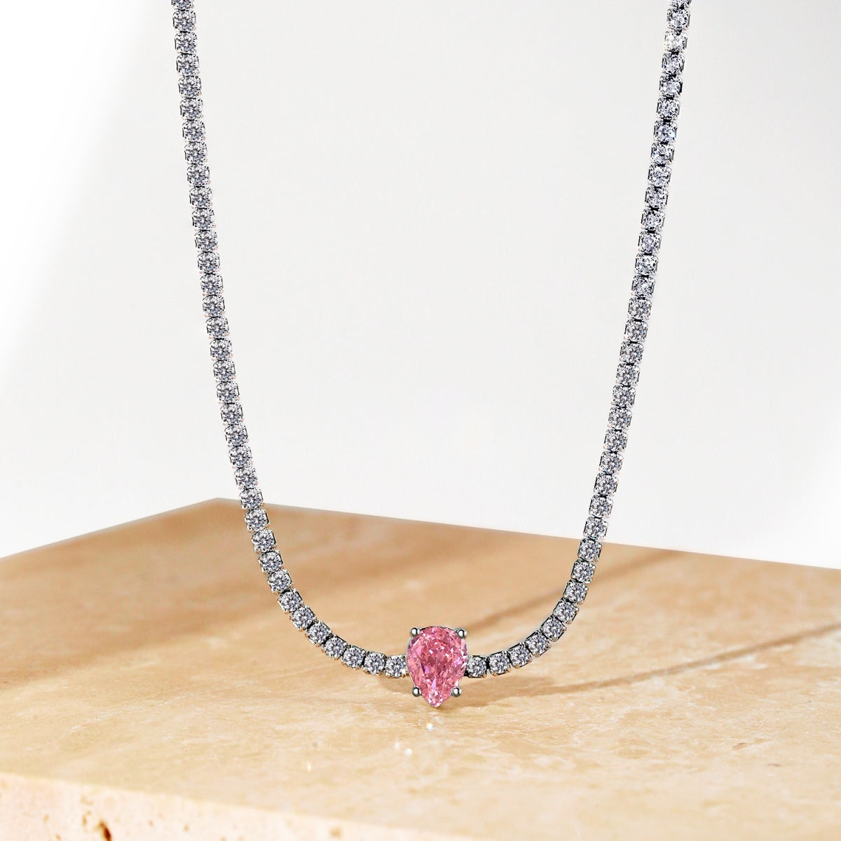 [baslovejewels]1.0 carat Unique Pear Cut Tennis Necklace