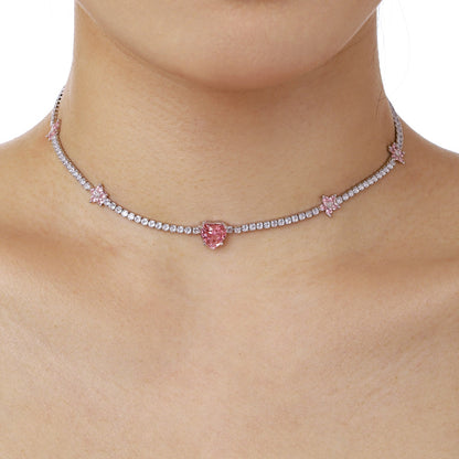 [baslovejewels]Dazzling Pink Heart Flower Necklace