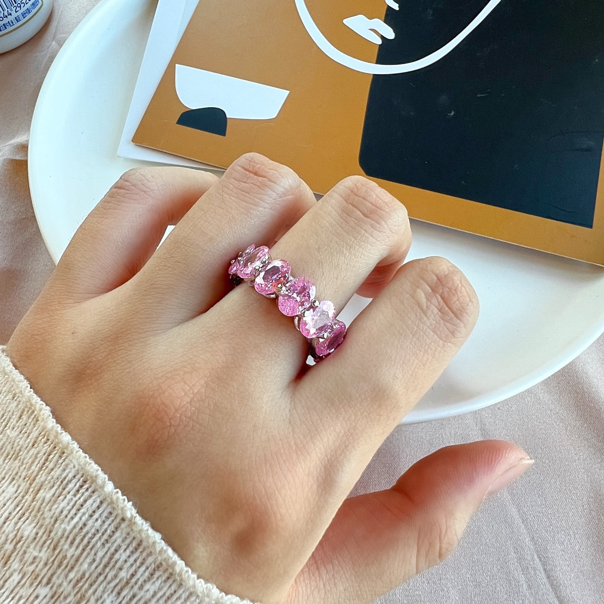 [baslovejewels]Dainty Elongated Cushion Cut Tennis Ring