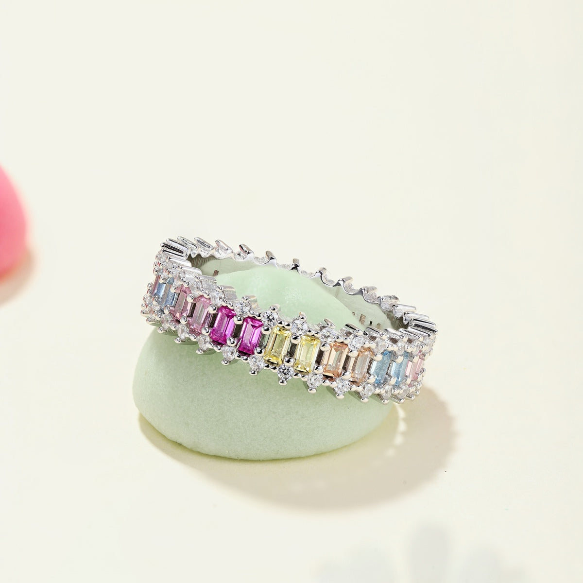 [baslovejewels]Splashy Ornate Emerald Cut Cocktail Ring