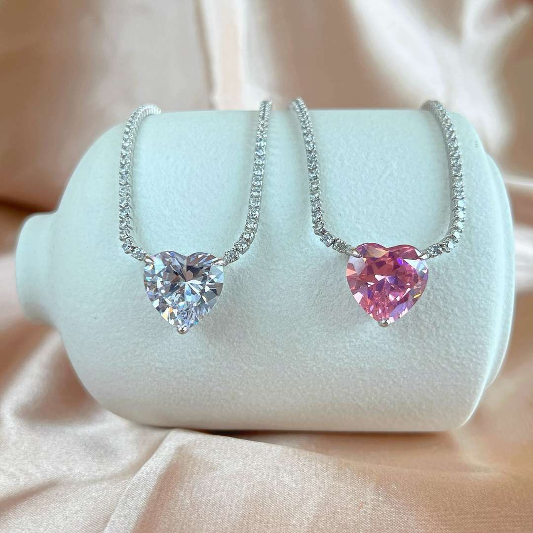 [baslovejewels]8.0 Carat Versatile Colorful Sweet Heart-Shaped Tennis Necklace