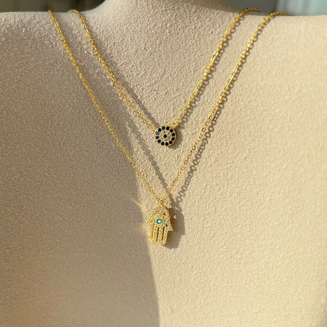 [baslovejewels]Demon Eye Hamsa Palm Necklace