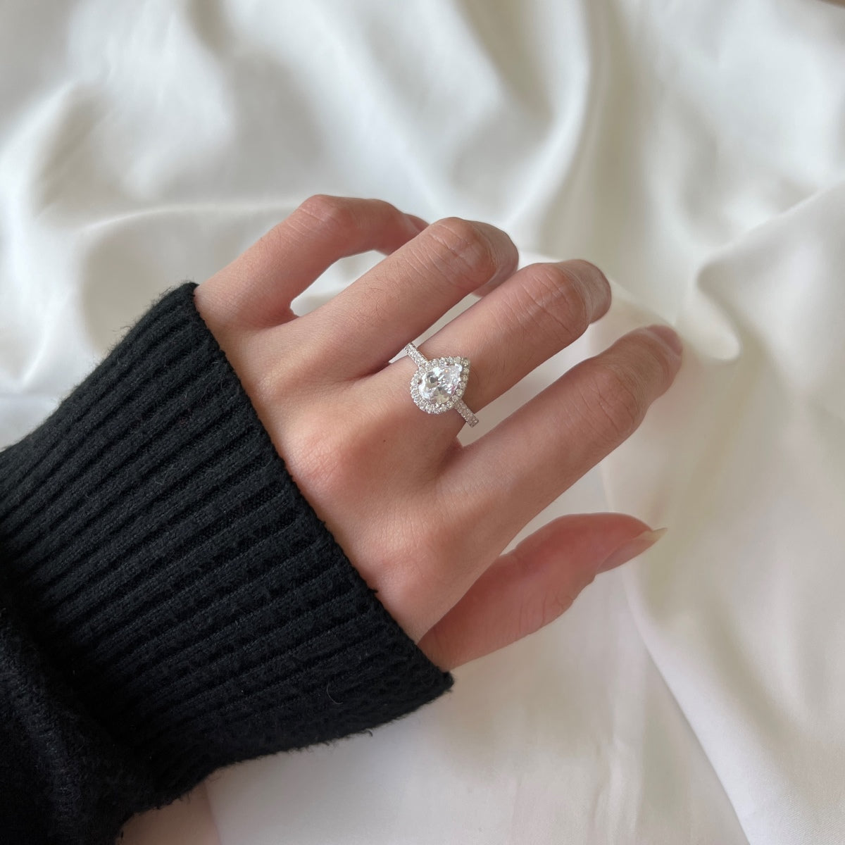 [baslovejewels]1.0 Carat Luxurious Resplendent Water Drop Shape Wedding Ring