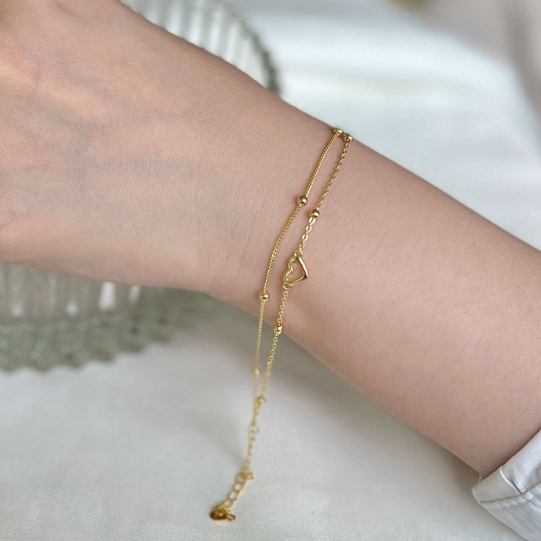 [baslovejewels]Dainty Double Layer Love Heart Bracelet