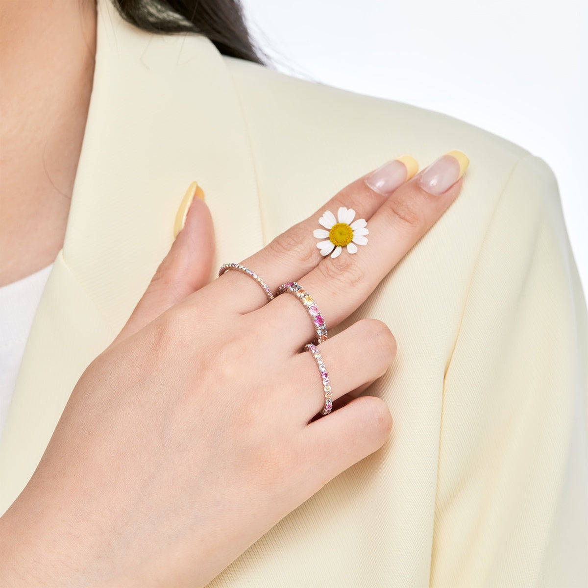[baslovejewels]Ornate Colorful Round Cut Tennis Ring