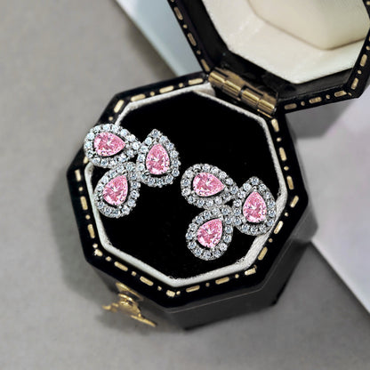 [baslovejewels]Ornate Flower Shape Pear Cut Lover Earrings