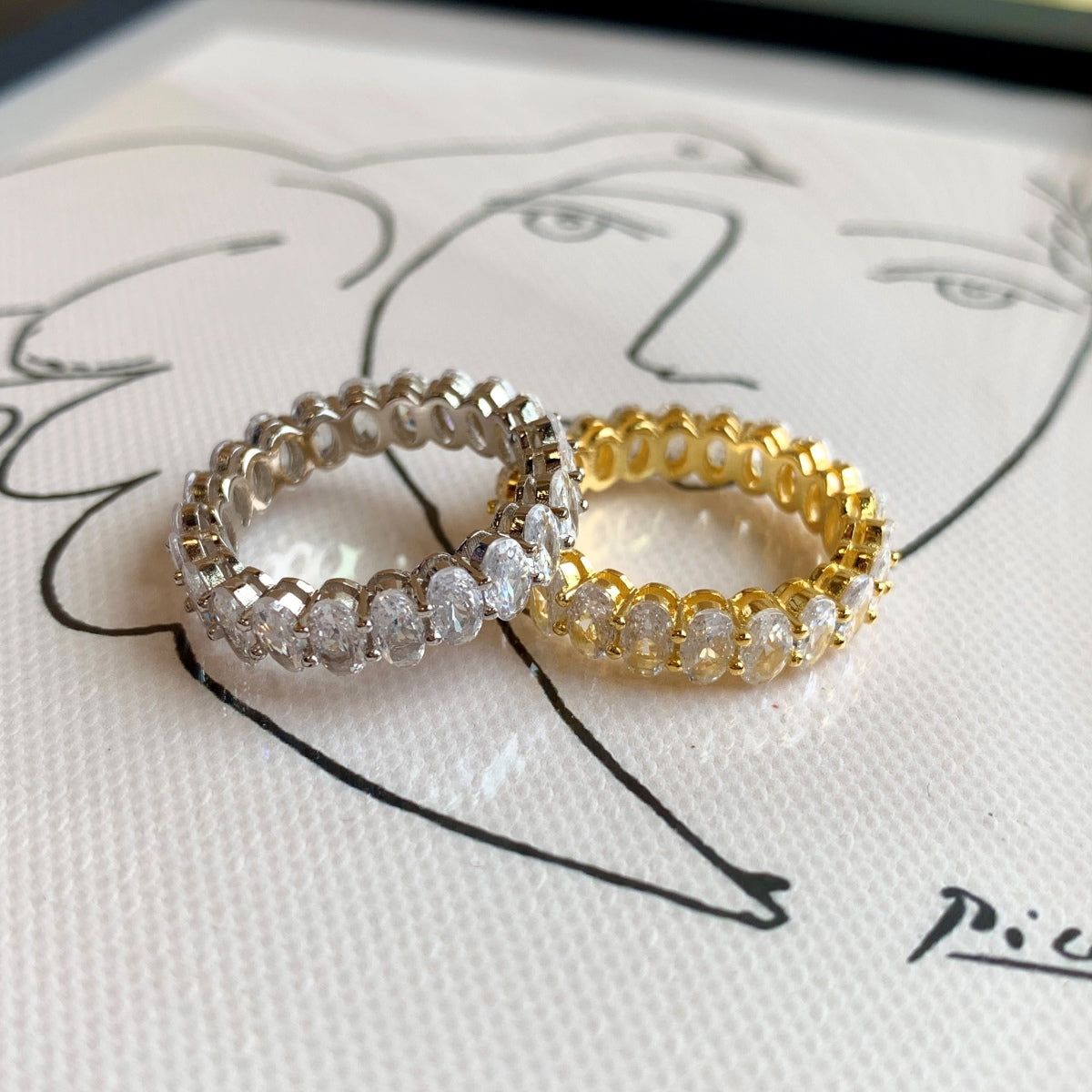 [baslovejewels]Ornate Oval Cut Tennis Ring