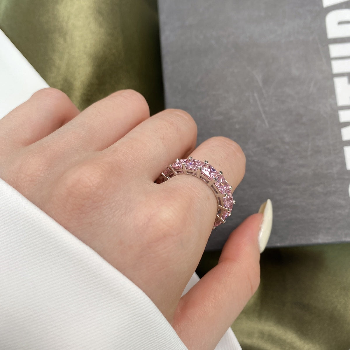 [baslovejewels]Elegant Princess Cut Tennis Ring