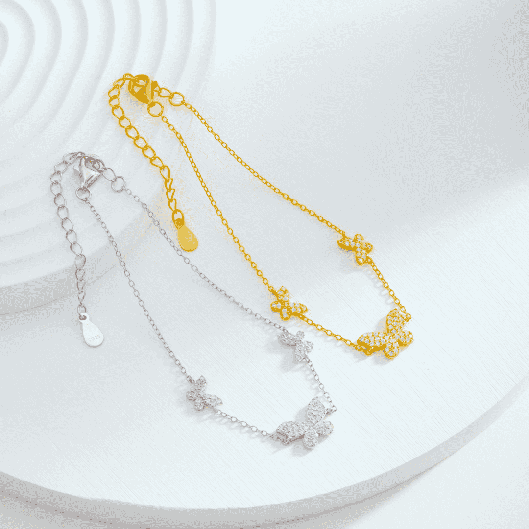[baslovejewels]Delicate Butterfly Pendant Bracelet