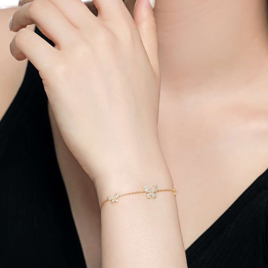 [baslovejewels]Delicate Butterfly Pendant Bracelet