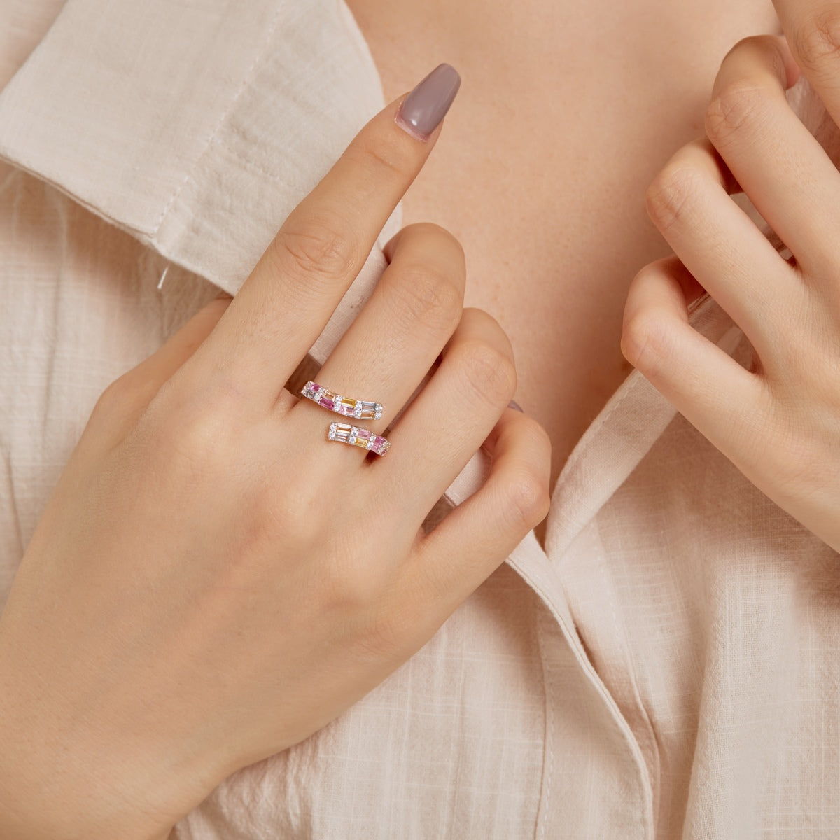 [baslovejewels]Charming Colorful Radiant Cut Adjustable Daily Ring