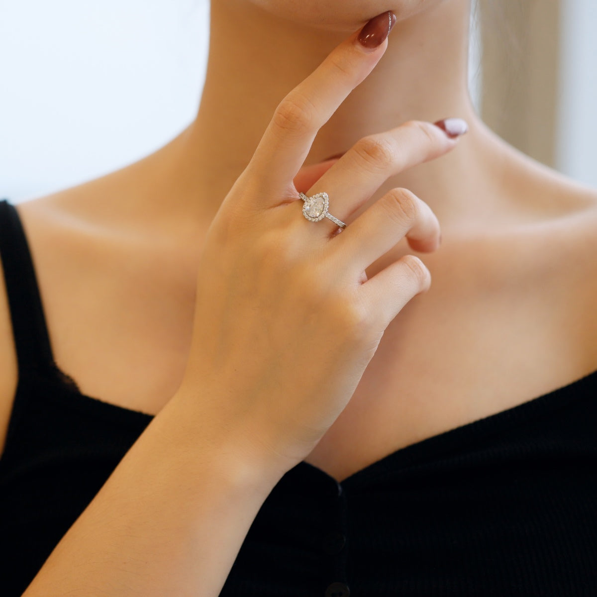 [baslovejewels]1.0 Carat Luxurious Resplendent Water Drop Shape Wedding Ring