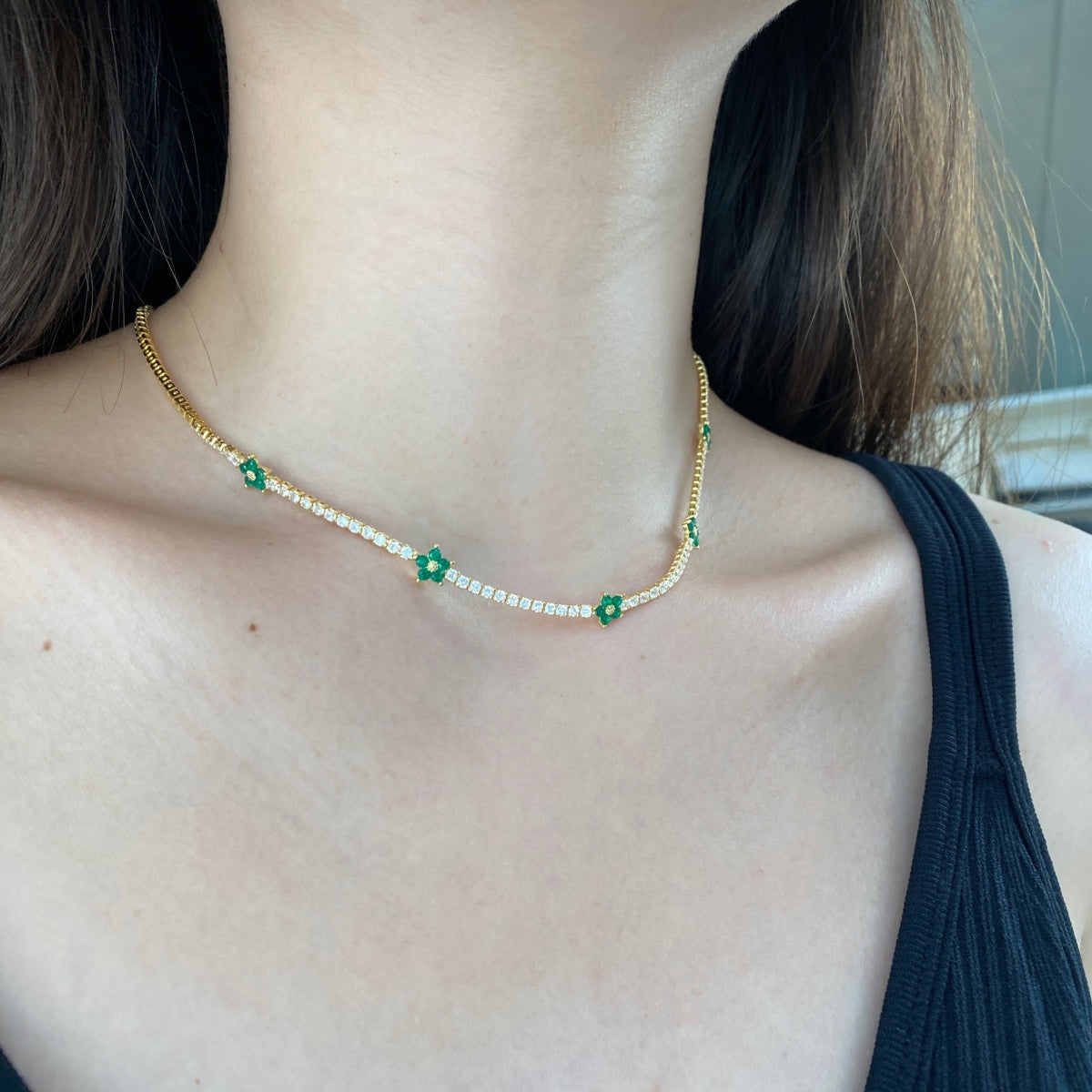 [baslovejewels]Luxurious Colorful Flower Tennis Necklace