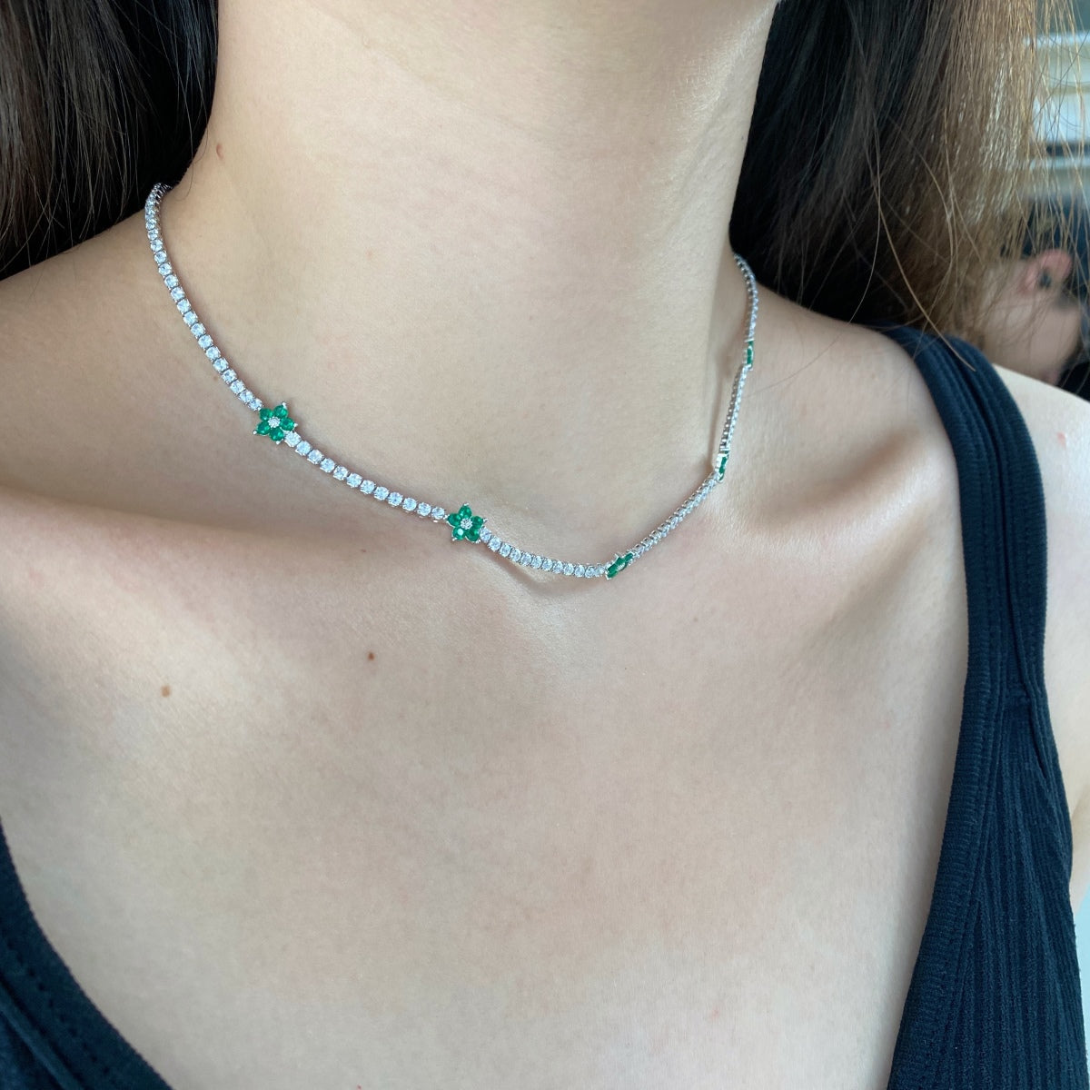 [baslovejewels]Luxurious Colorful Flower Tennis Necklace