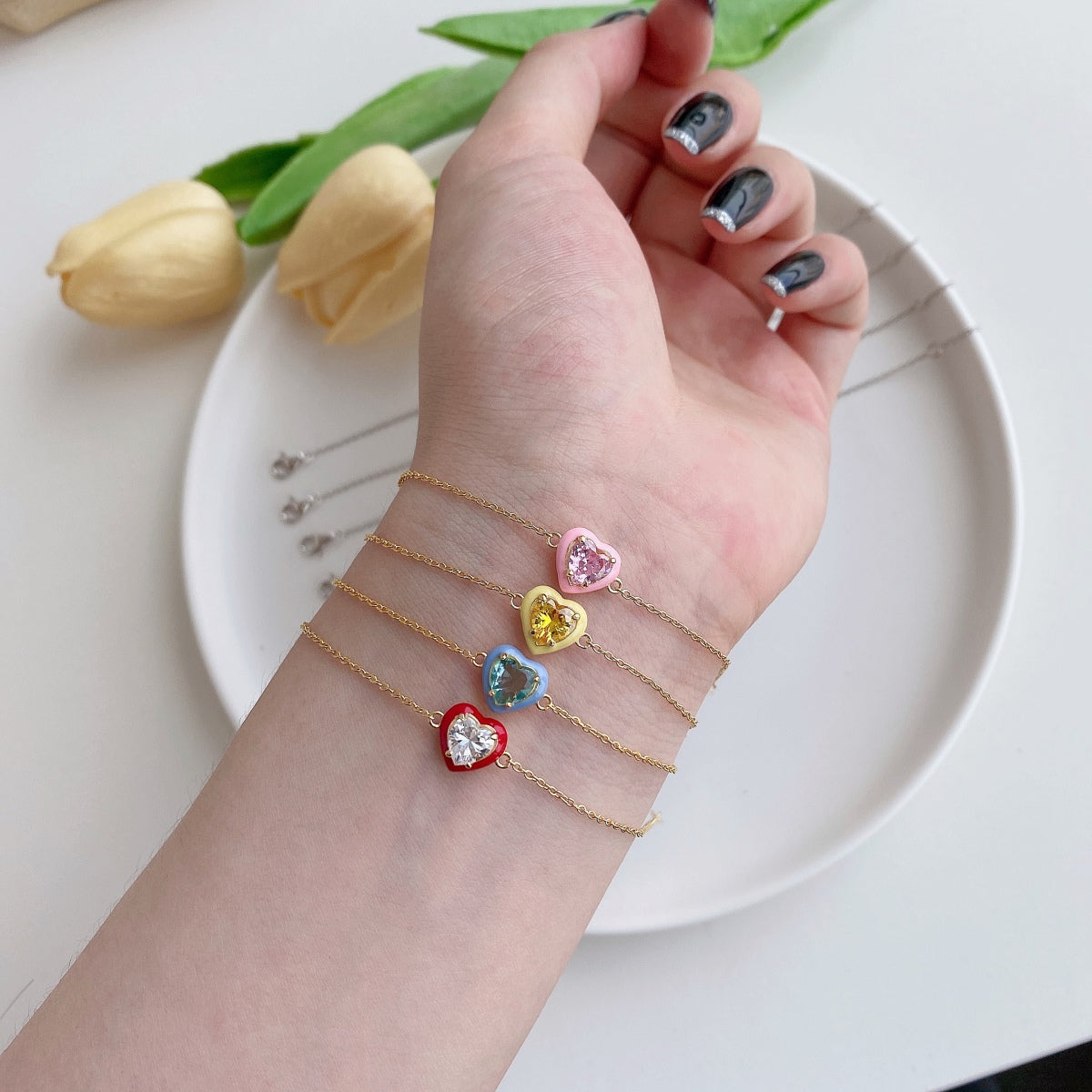 [baslovejewels]Sparkling Romantic Heart Shape Lover Bracelet