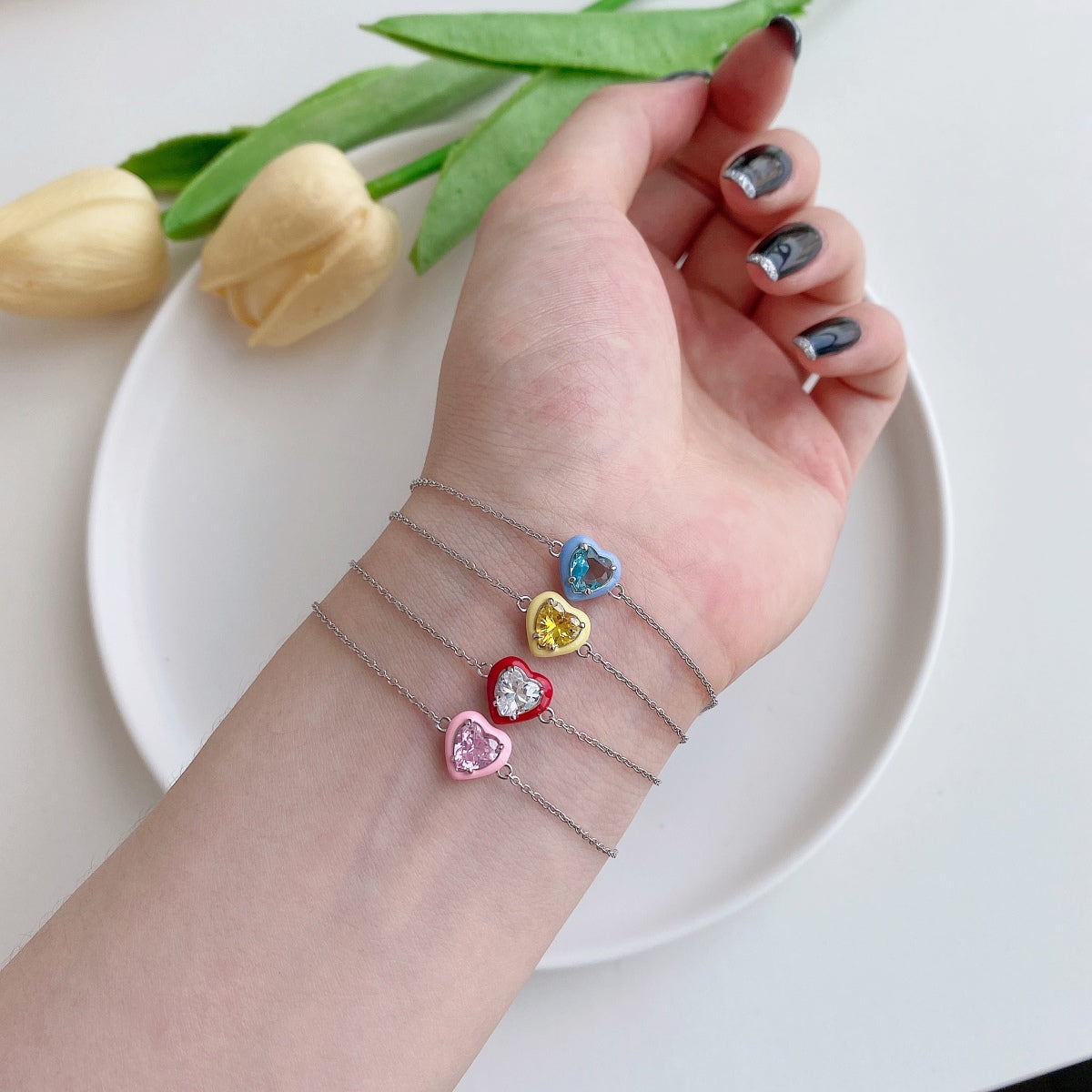[baslovejewels]Sparkling Romantic Heart Shape Lover Bracelet