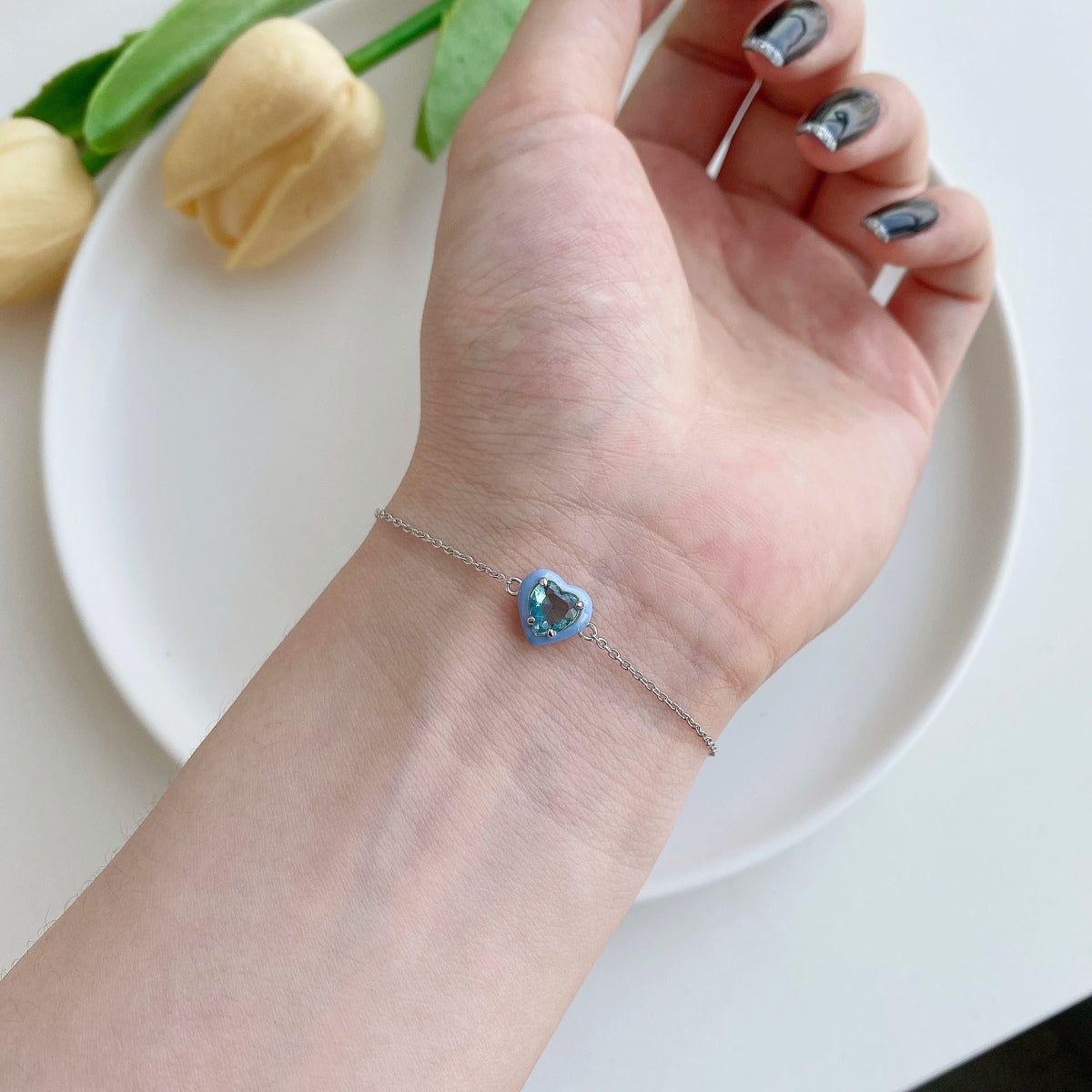 [baslovejewels]Sparkling Romantic Heart Shape Lover Bracelet