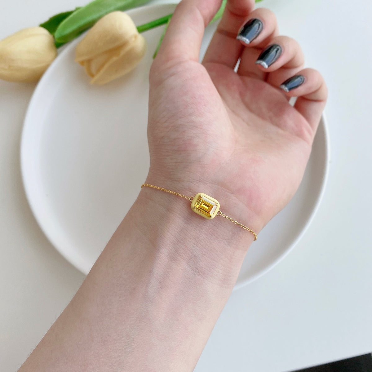 [baslovejewels]2.0 Carat Sparkling Colorful Emerald Cut Daily Bracelet