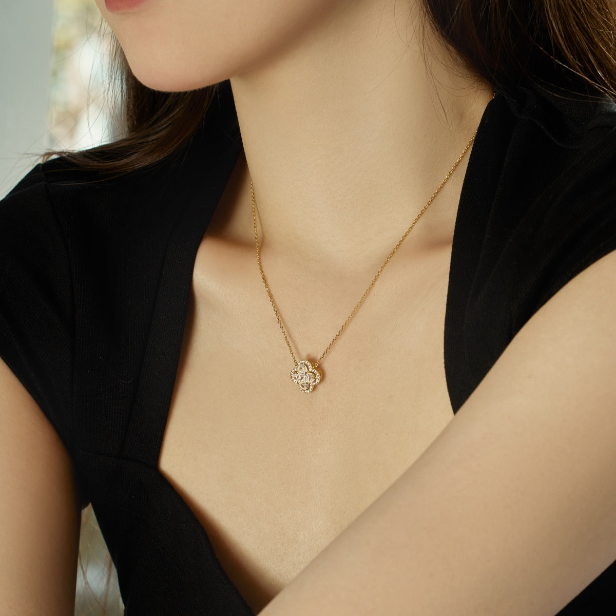[baslovejewels]Spliced Lucky Four-Leaf Clover Versatile Necklace