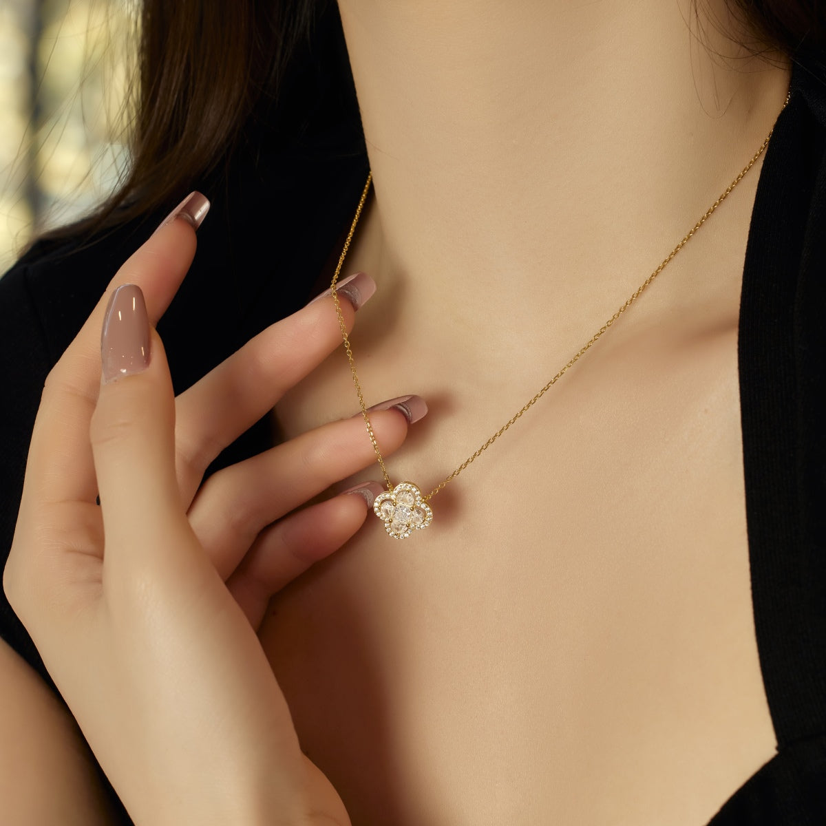 [baslovejewels]Spliced Lucky Four-Leaf Clover Versatile Necklace