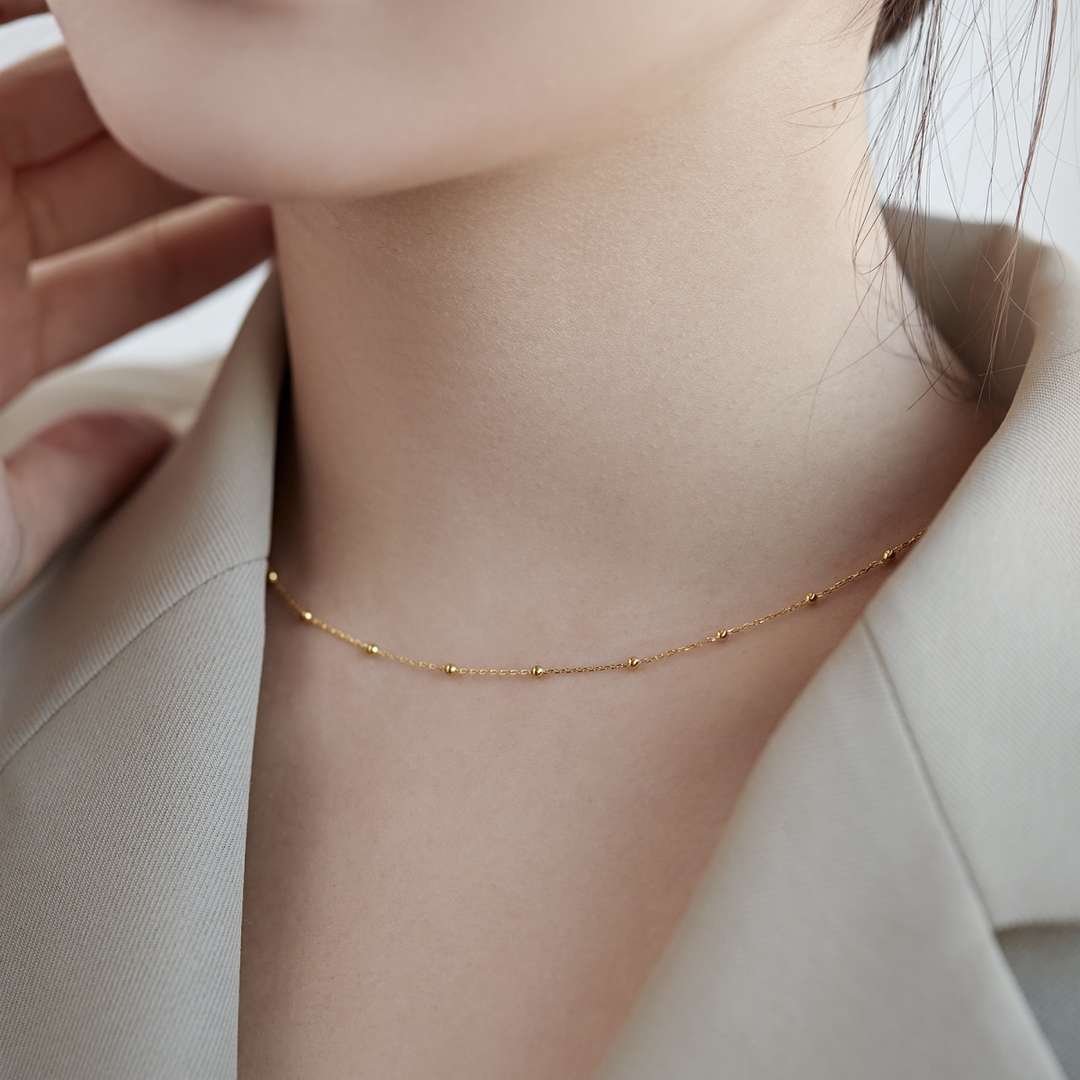 [baslovejewels]Small Bead Clavicle Chain Simple Necklace