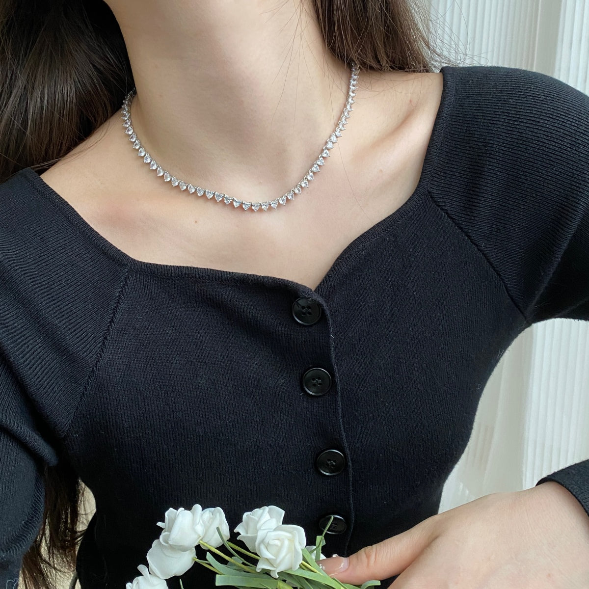 [baslovejewels]Ornate Heart Cut Tennis Necklace