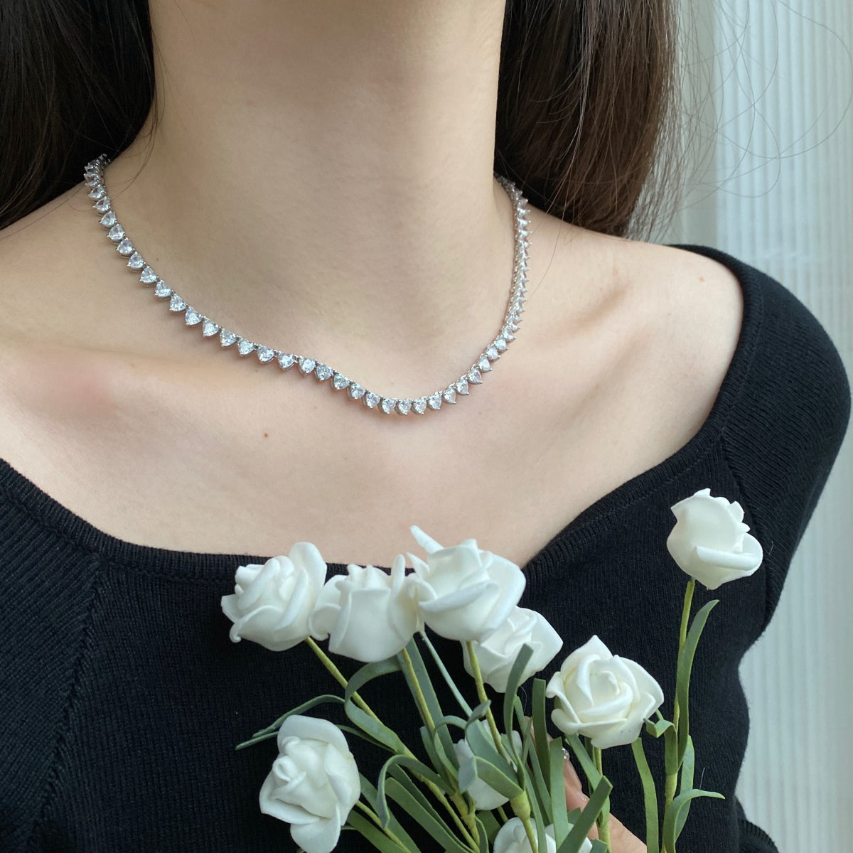 [baslovejewels]Ornate Heart Cut Tennis Necklace