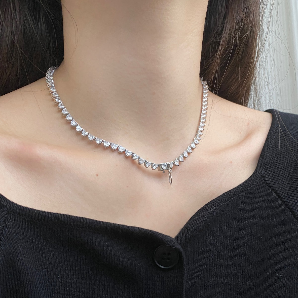[baslovejewels]Ornate Heart Cut Tennis Necklace