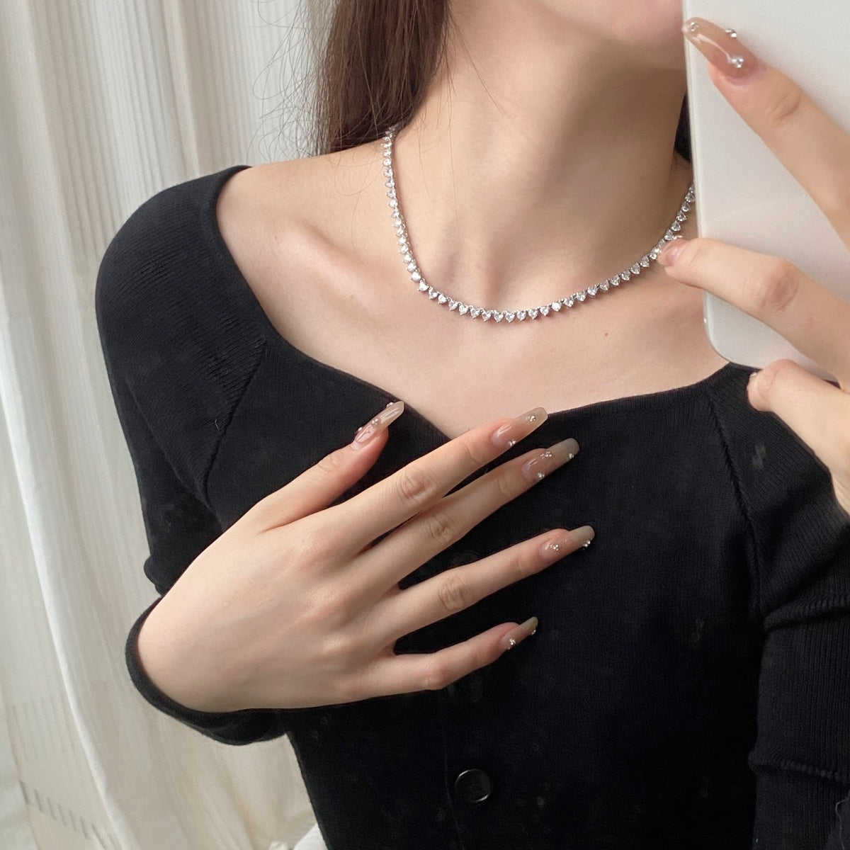 [baslovejewels]Ornate Heart Cut Tennis Necklace