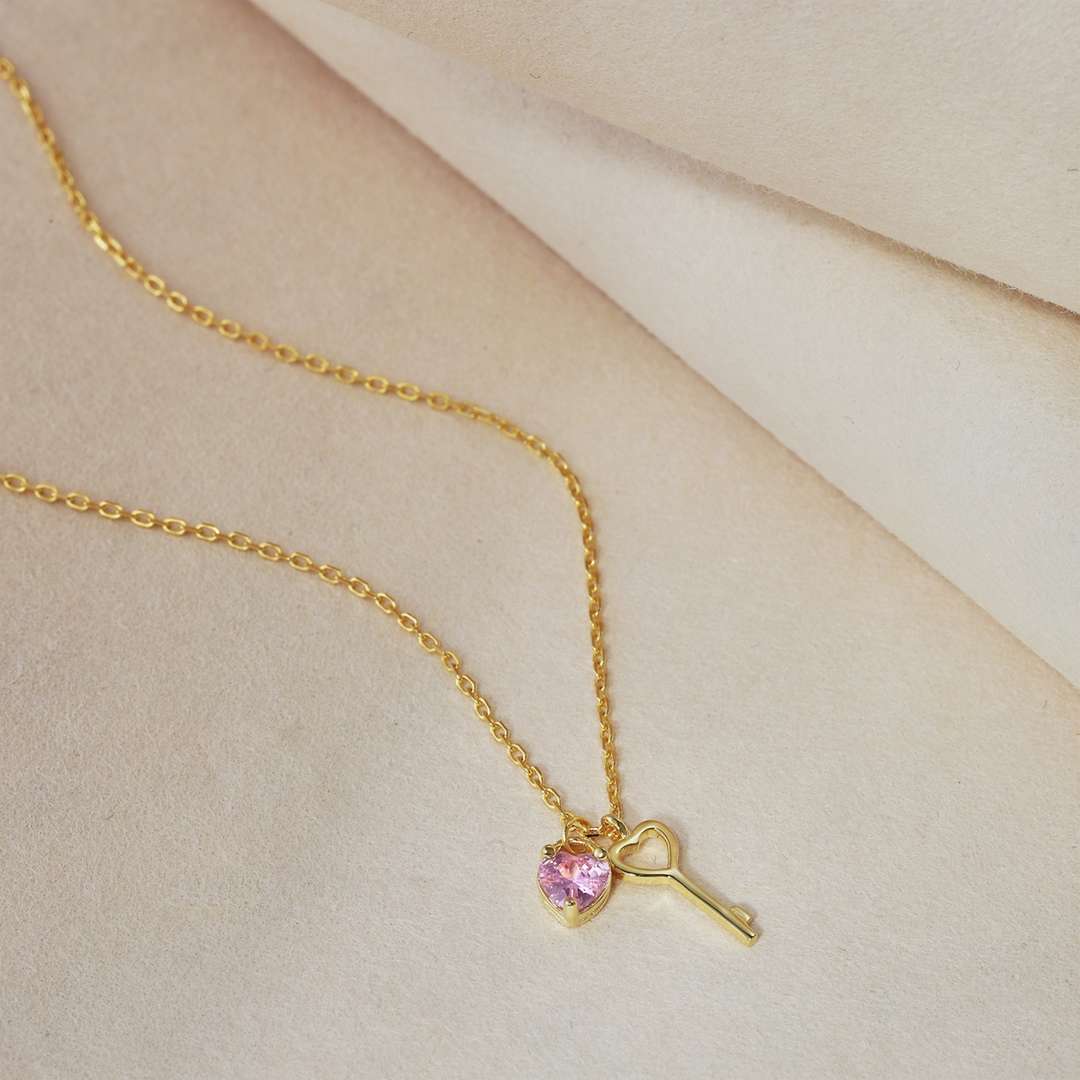 [baslovejewels]Unique Heart Shape Key Pendent Necklace
