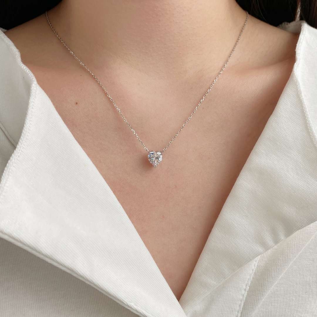 [baslovejewels]Heart Shape Main Stone Pendant Collarbone Necklace