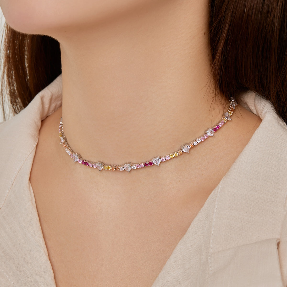 [baslovejewels]Delicate Colorful Rainbow Tennis Chain