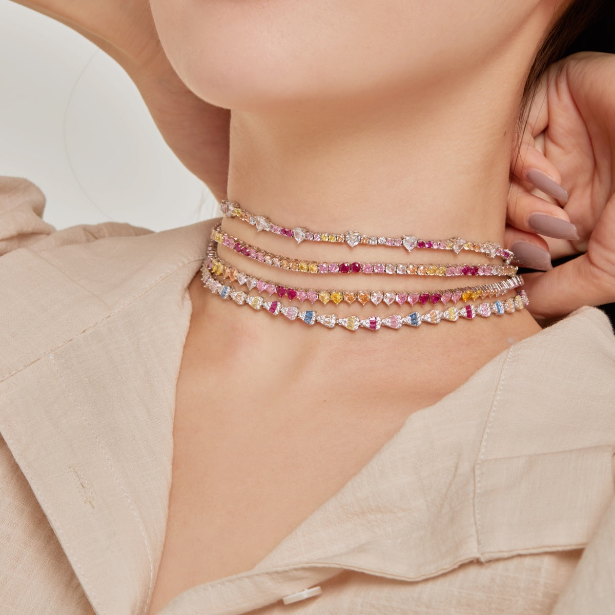 [baslovejewels]Delicate Colorful Rainbow Tennis Chain