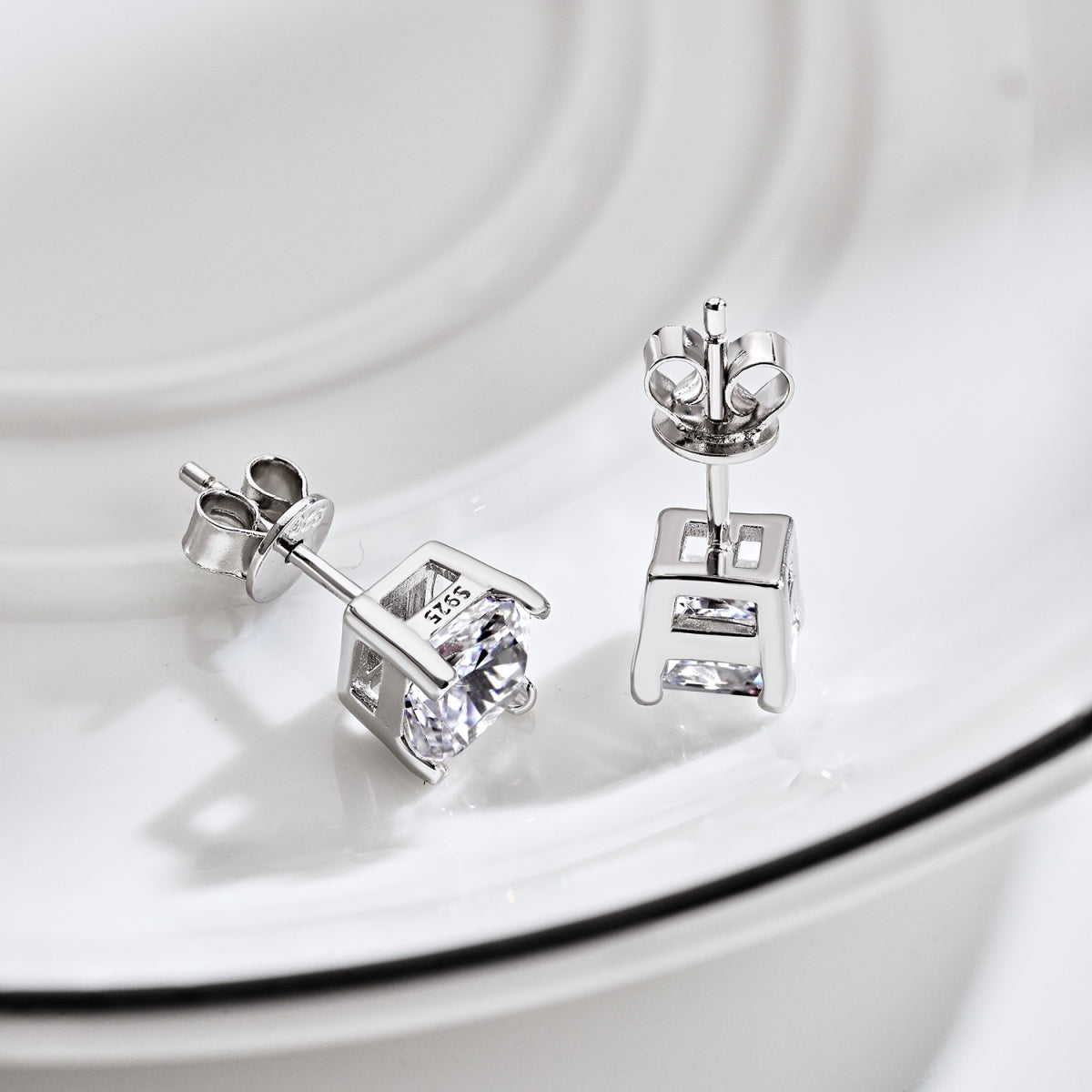 [baslovejewels]1.0 Carat Radiant Princess Cut Wedding Earrings