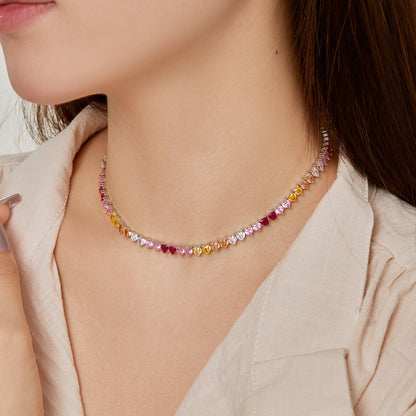 [baslovejewels]Sparkling Colorful Full Heart Tennis Necklace