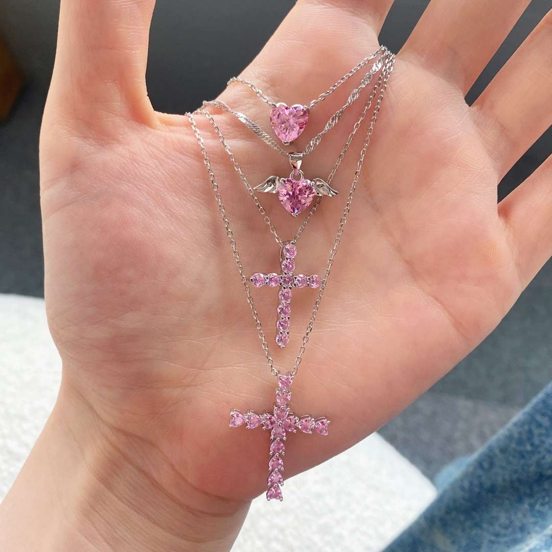 [baslovejewels]Heart Shape Main Stone Pendant Collarbone Necklace