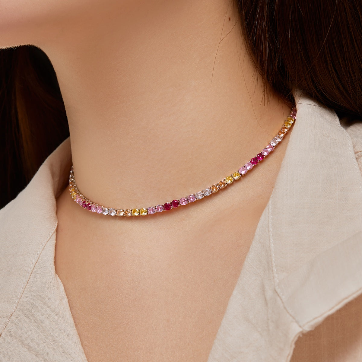 [baslovejewels]Delicate Colorful Tennis Necklace