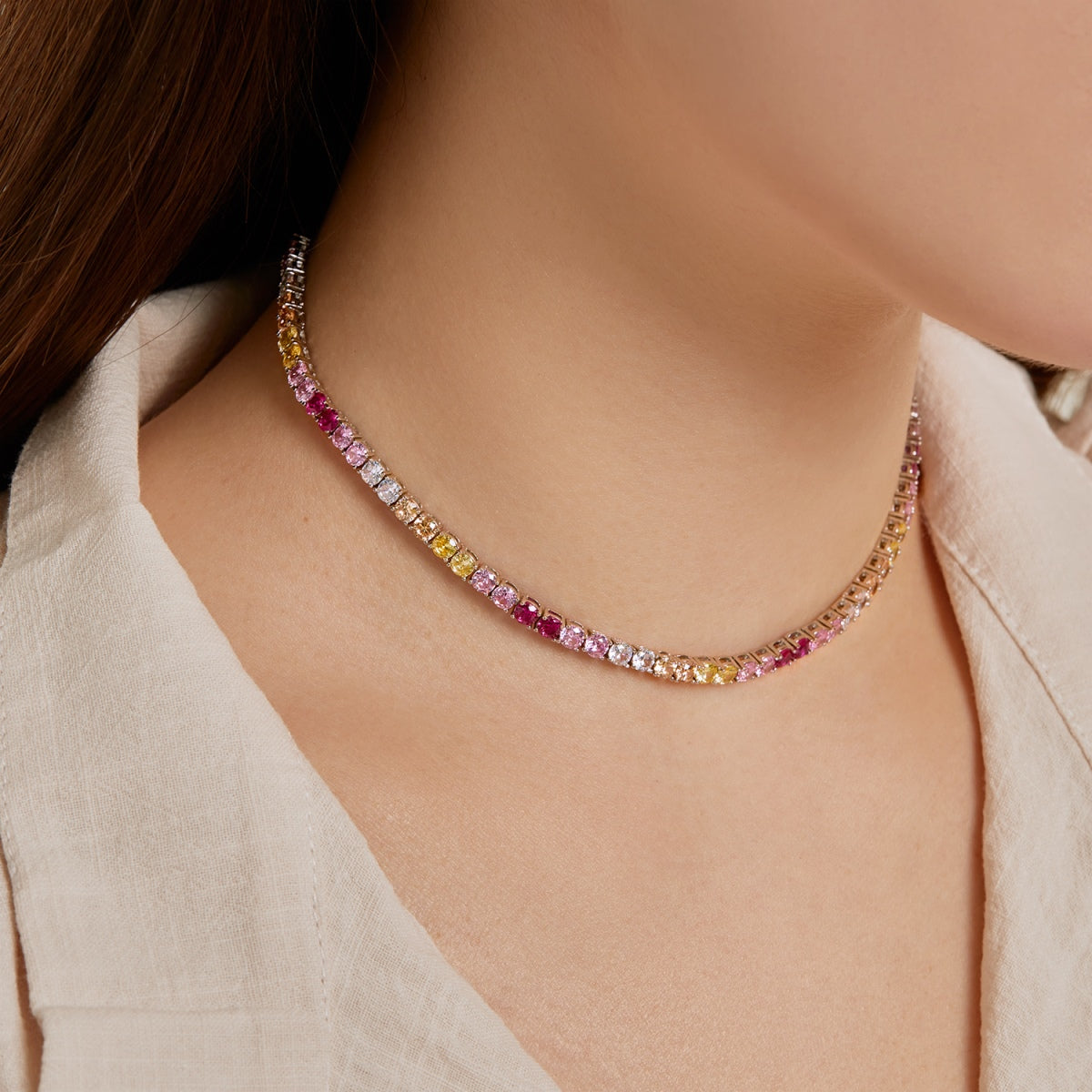 [baslovejewels]Delicate Colorful Tennis Necklace