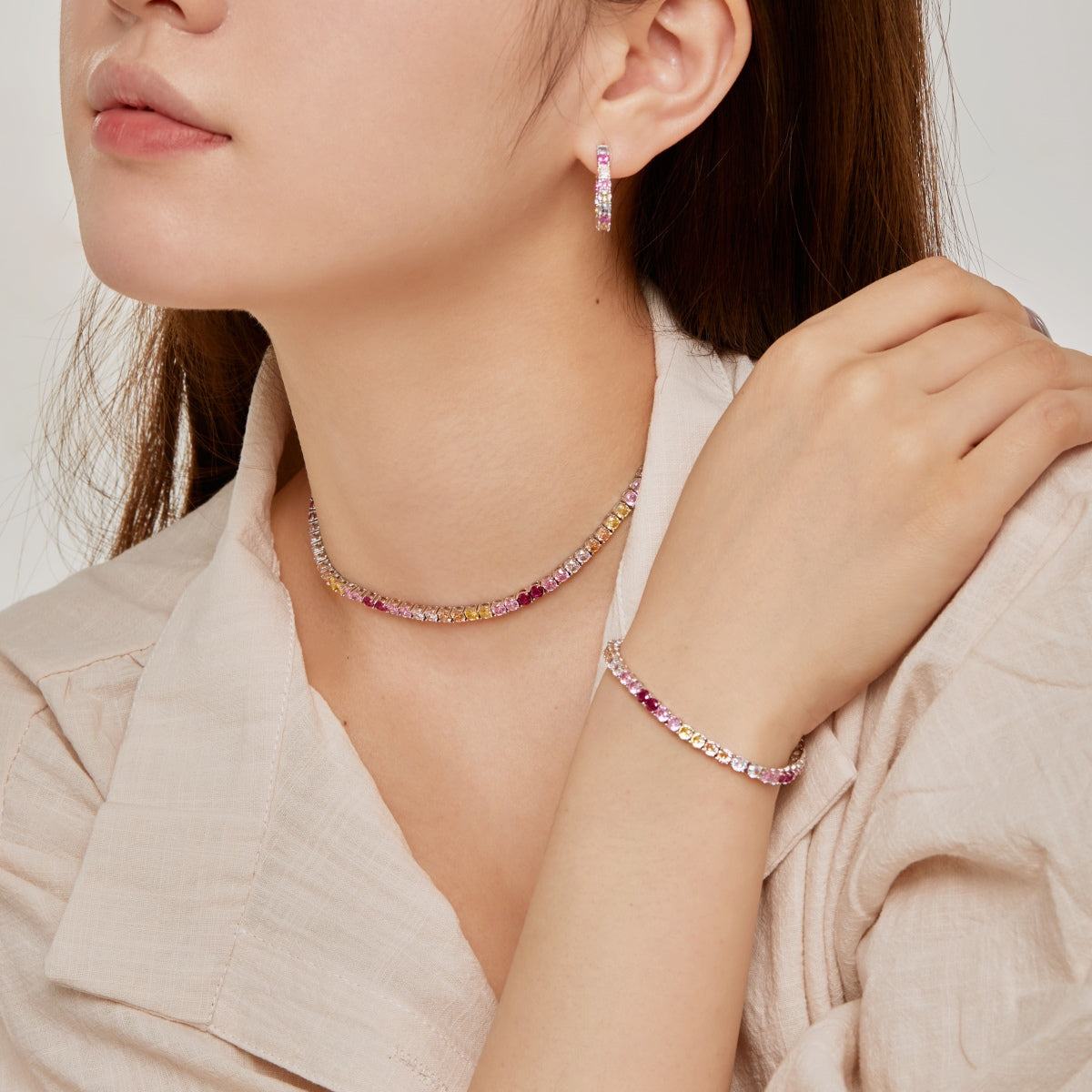 [baslovejewels]Delicate Colorful Tennis Necklace