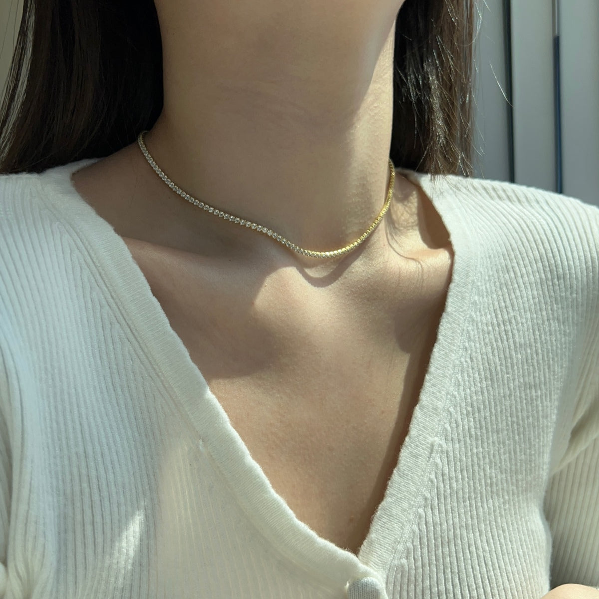 [baslovejewels]Delicate Round Shape Tennis Necklace